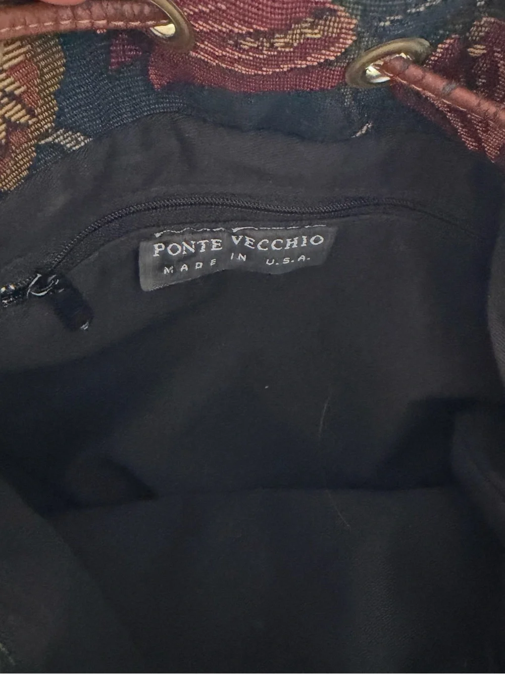 Vtg Ponte Vecchio Tapestry Floral Bucket Bag Drawstring Made in USA AS IS